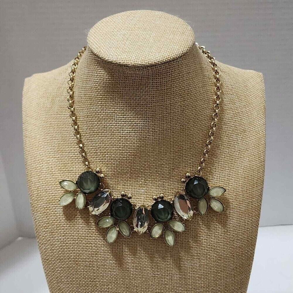 Treska jeweled green & gold statement necklace